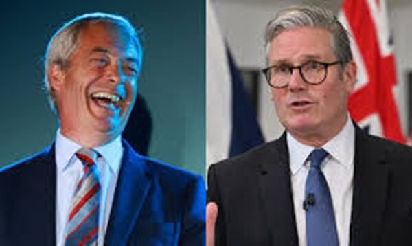 Farage laughs behind Starmer