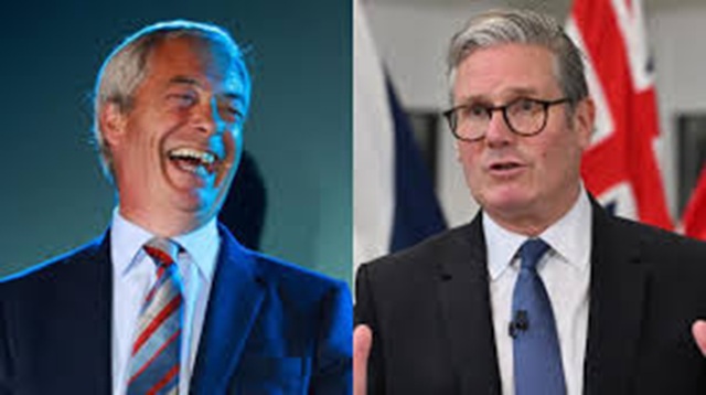 Farage laughs behind Starmer