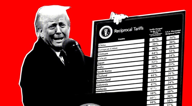 Trump holds up list of tariffs