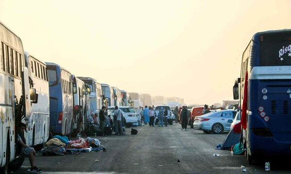 Caravan currently waiting permission to proceed as it waits in the Libyan desert