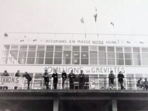 Workers outside the occupied Renault plant in France 1968