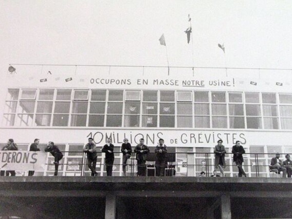 Workers outside the occupied Renault plant in France 1968