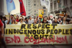 Indigenous people demonstrate demanding rights and against Co2onialism