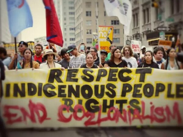 Indigenous people demonstrate demanding rights and against Co2onialism