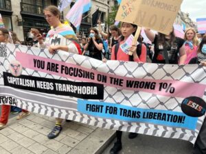 Picture oof ROSA/PRMI banner on Trans-pride London 2025