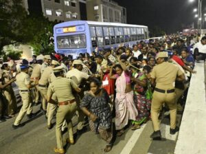Chennai Sanitation workers on strike attacked by the police