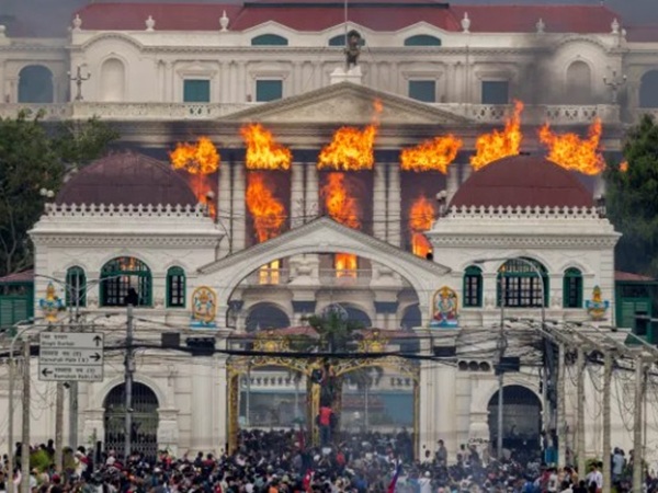 Nepal's Parliament building in flames