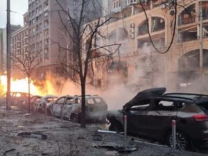 Kyiv building s destroyed by Russian missile strikes
