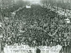Mass demonstration by SEAT workers in Barcelona against Franco dictatorship in 1971