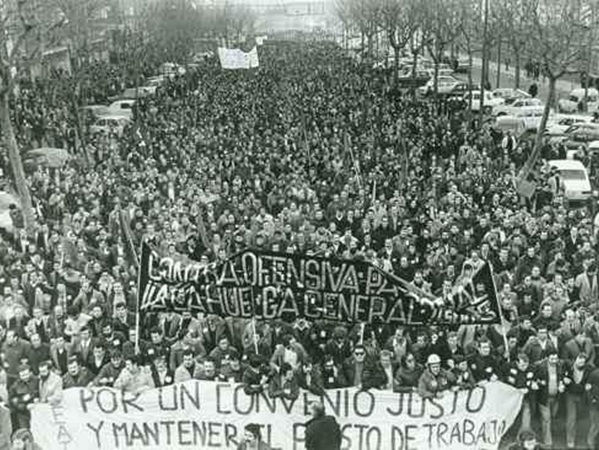 Mass demonstration by SEAT workers in Barcelona against Franco dictatorship in 1971