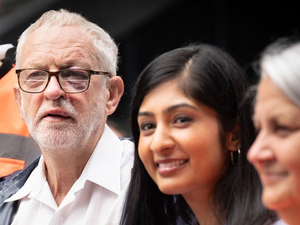 Jeremy Corbyn and Zara Sultana together at a meeting