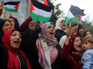 Palestinian women protest in Gaza city during First Intifada