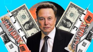 Elon Musk surrounded by dollar bills