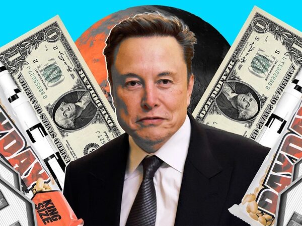 Elon Musk surrounded by dollar bills
