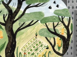 Image of trees, wheatfields and flats